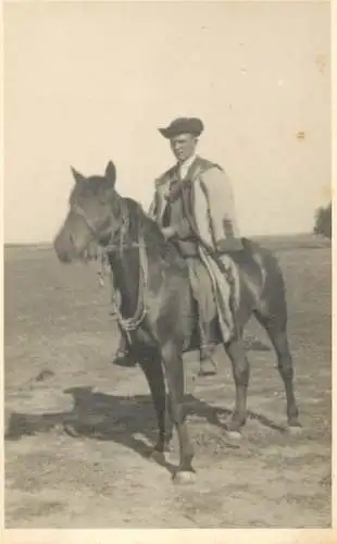 Hungarian folk type horseman costume photo postcard