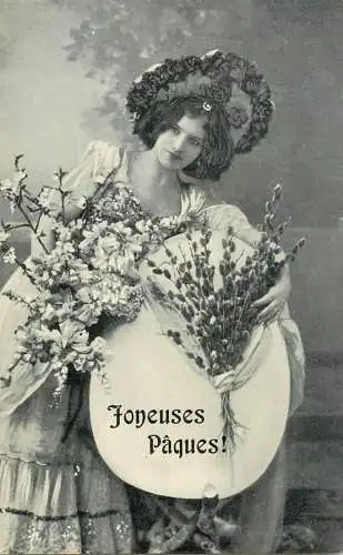 Easter greetings fantaisie Paques elegant lady dress coiffure eggs hat