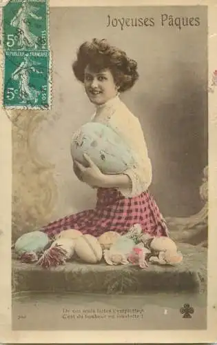 Easter greetings fantaisie Paques elegant lady dress coiffure eggs