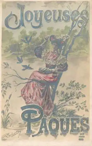 Easter greetings fantaisie Paques elegant lady dress hat coiffure
