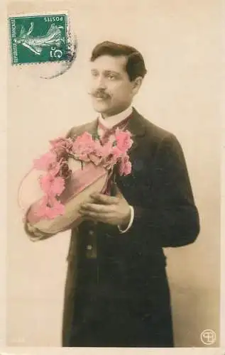 Easter greetings fantaisie Paques elegant man moustache egg flowers