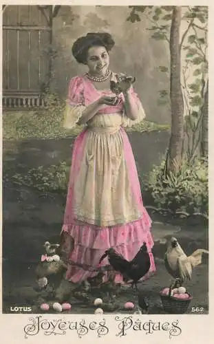 Easter greetings fantaisie Paques eggs lady beauty coiffure rooster chicken
