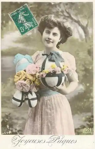 Easter greetings fantaisie Paques eggs lady beauty coiffure