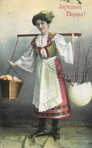 Easter greetings fantaisie Paques eggs lady dress beauty coiffure