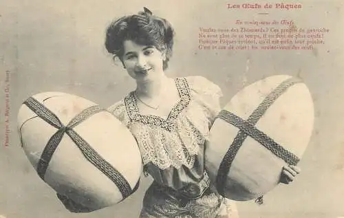 Easter greetings fantaisie Paques eggs lady dress beauty coiffure