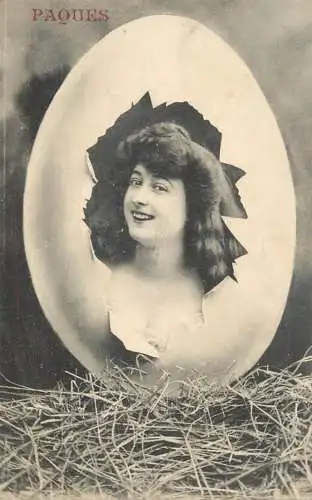 Easter greetings fantaisie Paques eggs lady beauty coiffure