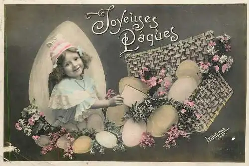 Easter greetings fantaisie Paques eggs girl dress coiffure