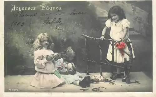 Easter greetings fantaisie Paques eggs girl dress coiffure