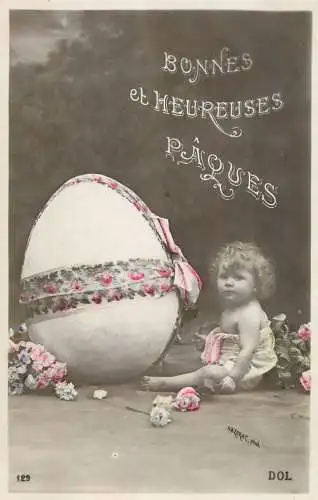 Easter greetings fantaisie Paques baby bebe egg flowers
