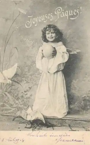 Easter greetings fantaisie Paques girl coiffure egg angel bird