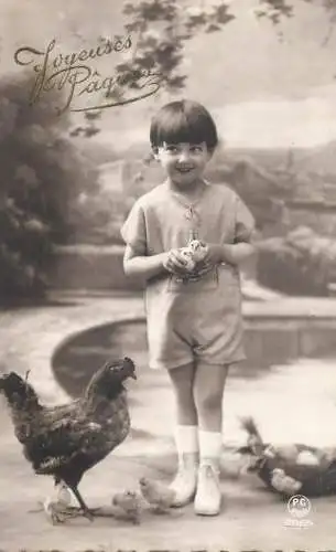 Easter greetings fantaisie Paques coiffure boy chicken chicks