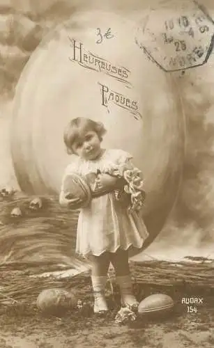 Easter greetings fantaisie Paques coiffure girl egg flower