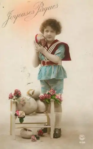 Easter greetings fantaisie Paques coiffure girl egg dress