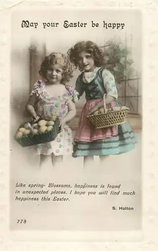 Easter greetings fantaisie Paques coiffure eggs dress girls baskets
