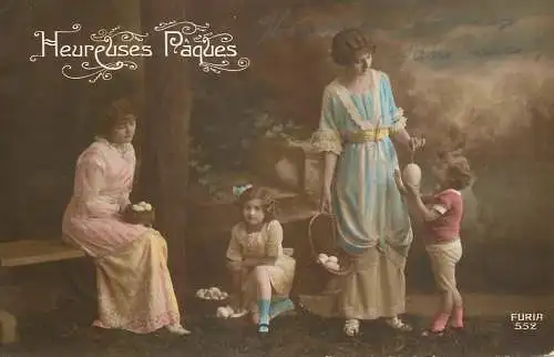 Easter greetings fantaisie Paques coiffure eggs dress girls nature