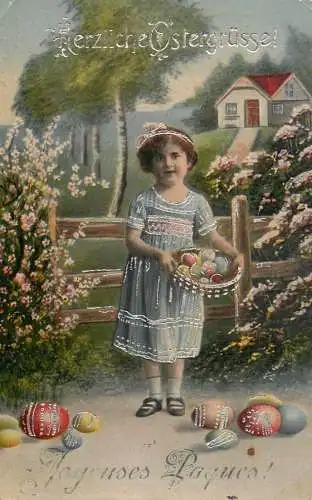 Easter greetings fantaisie Paques coiffure eggs dress beauty children