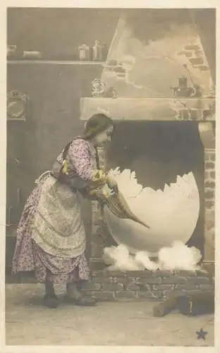 Easter greetings fantaisie Paques coiffure eggs dress flowers beauty