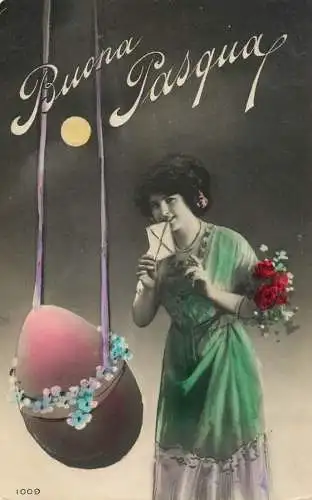 Easter greetings fantaisie Paques coiffure egg dress letter
