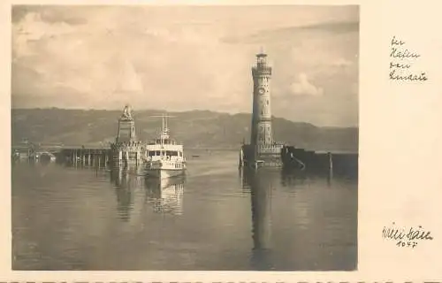Germany Lindau am Bodensee vessel entering in harbour & lighthouse