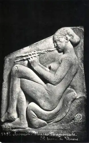 Girl playing the flute Throne of Aphrodite detail view