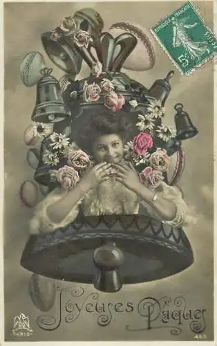 Easter greetings fantaisie Paques coiffure bell flowers