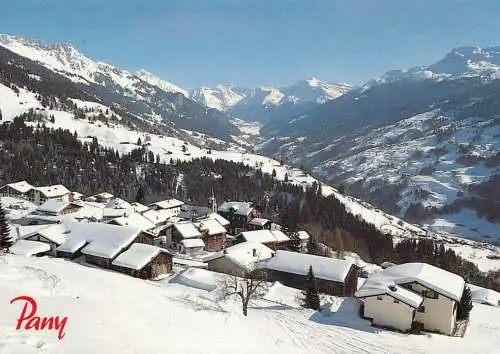Postcard Switzerland Pany mit Silvrettagruppe und Pischahorn