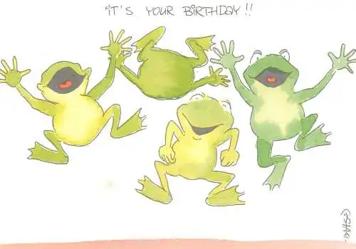 Postcard birthday greetings card Leendert Jan Vis frogs