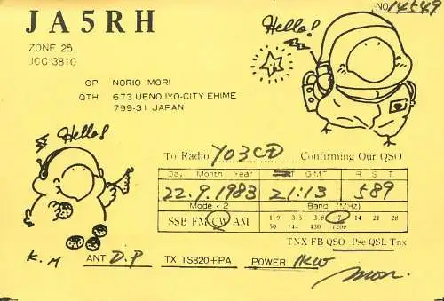 Radio Amateur QSL Post Card Y03CD JA5RH Japan
