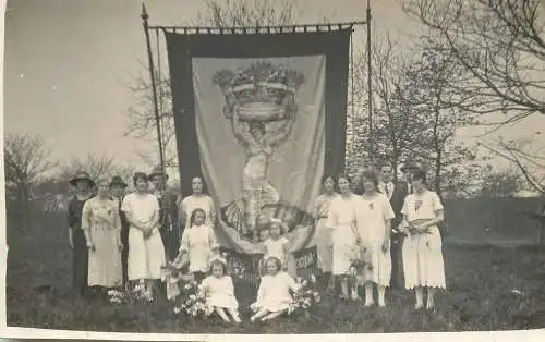Social history souvenir photo ceremony procession religion flag