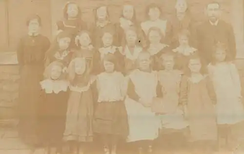Social history souvenir photo elegant children school girls classroom