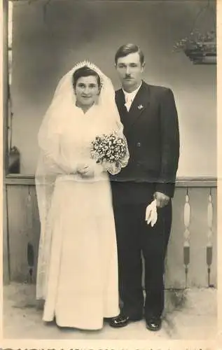 Family social history marriage wedding souvenir photo bride groom joy couple elegance moustache