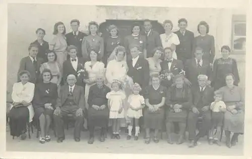 Family social history marriage wedding souvenir photo bride groom bouquet group photo