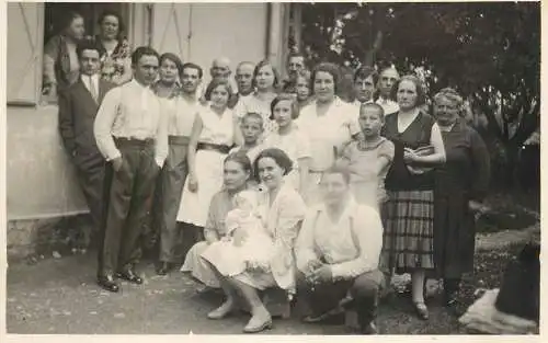Anonymous persons social history souvenir photo postcard family baptism elegance 1931