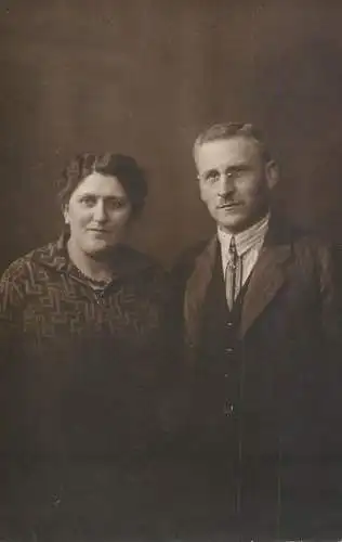 Anonymous persons social history souvenir photo postcard elegant couple glasses
