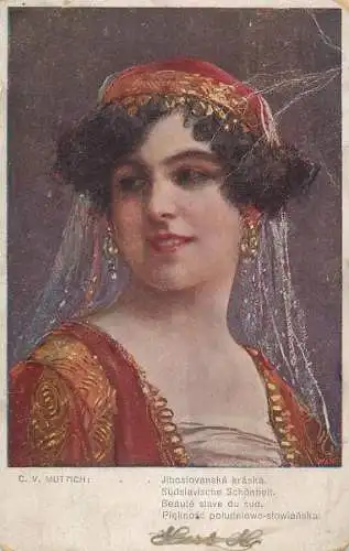Fine art postcard painting C. V. Muttich beaute slave du sud
