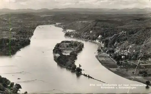 Germany Insel Nonnenwerth. Rolandseck und Rolandsbogen general view from Drachenfels