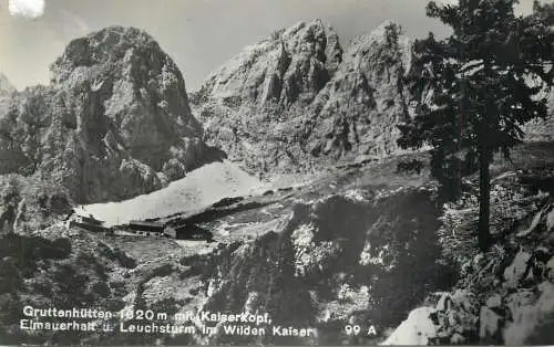 Austria Gruttenhutten mit Kaiserkopf Elmauerhalt u. Leuchsturm im Wilden Kaiser