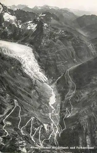 Switzerland Rhonegletscher mit Grimsel und Furkastrasse aerial view