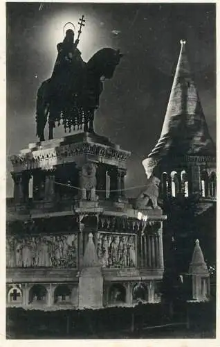 Hungary Budapest St Stephens equestrian statue monument night view