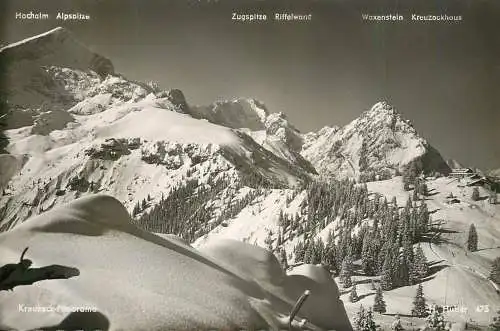Germany Zugspitze, Waxenstein & Kreuzeckhaus snow-covered mountain landscape