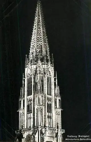 Germany Freiburg (Breisgau) Munsterturm illuminated