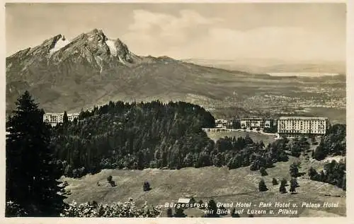 Switzerland Burgenstock Grand Hotel. Park Hotel und Palace Hotel mit Blick auf Luzern u. Pilatus