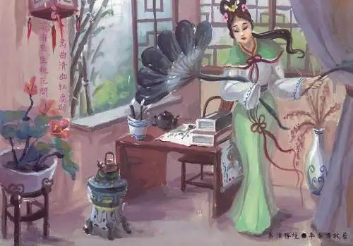Postcard China fantasy typical asian household traditional costume coiffure