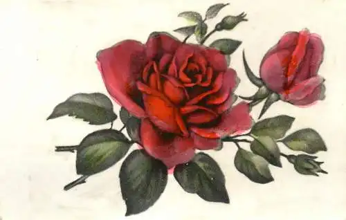 Postcard holiday flowers red rose fantasy
