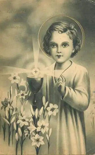 Postcard holiday Hungary New Year Christmas saint religious scene