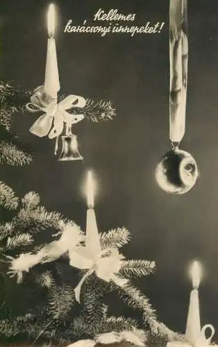 Postcard holiday Hungary New Year Christmas candle globe
