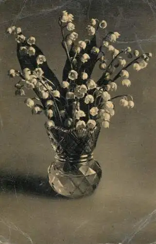 Postcard holiday flower vase lilly of the valley