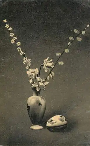 Postcard holiday flower vase Easter egg