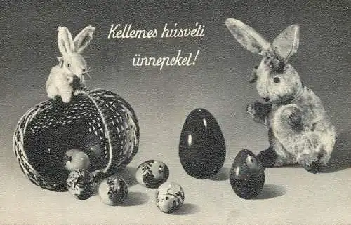 Postcard holiday Easter eggs rabbit basket Hungary
