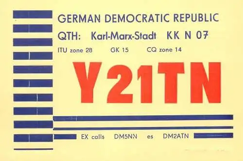 German Democratic Republic Radio Amateur QSL Card Y03CD Y21TN 1983